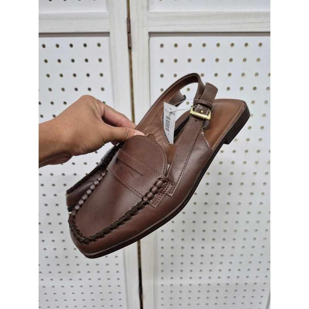 Torrid Mock Toe Slingback Loafer Cognac Brown Flat Size 7WW NWOB